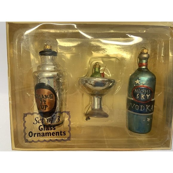 VINTAGE Set 3 Martini Drink Mixer/Shaker - Blown Glass Christmas Ornament RARE - Picture 8 of 10